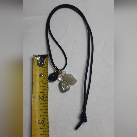 Genuine Onyx, Clear Quartz, Green Agate Wire Wrap Necklace - Picture 5 of 6